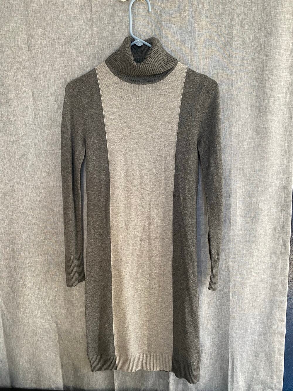 Adrienne Vittadini Gray Colorblock Turtleneck Sweater Dress Long Sleeve Size XS